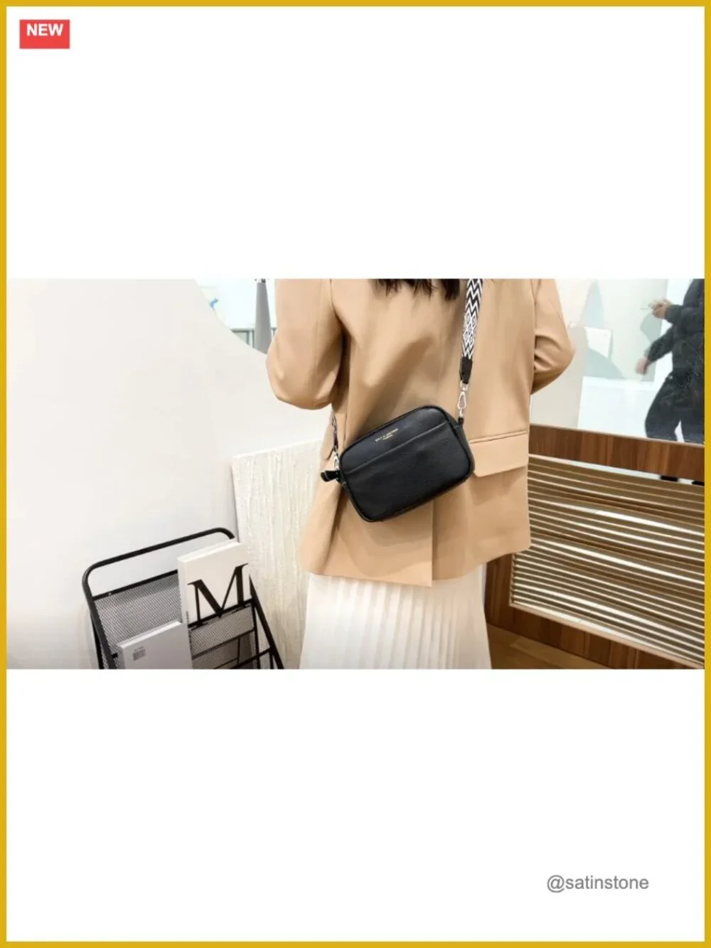 Genuine Leather Crossbody Bag Camera Purse Women Wide Strap Shoulder Bag